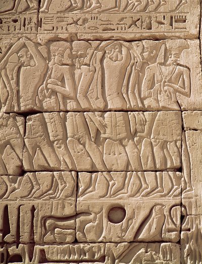 Philistine prisoners being led away, from the Temple of Ramesses III by Egyptian 20th Dynasty